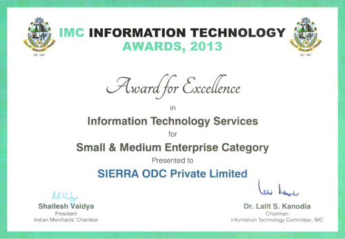 SIERRA awarded “The Best SME IT Services Company”, for 2013 in the IMC IT Awards for Software Companies