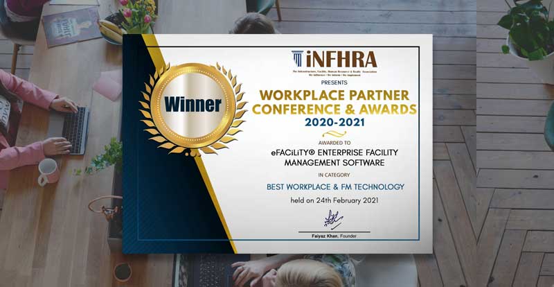 SIERRA’s flagship product eFACiLiTY® wins iNFHRA’s Workplace Partner Awards 2021